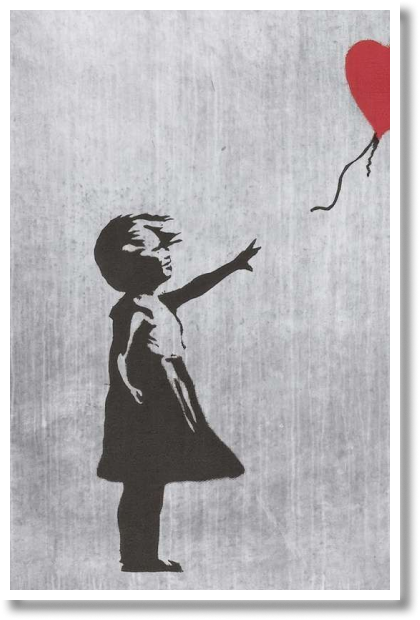 Foto van het Banksy kunstwerk 'Girl with balloon'.