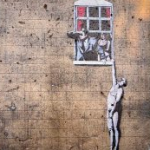 Photo of the Banksy artwork 